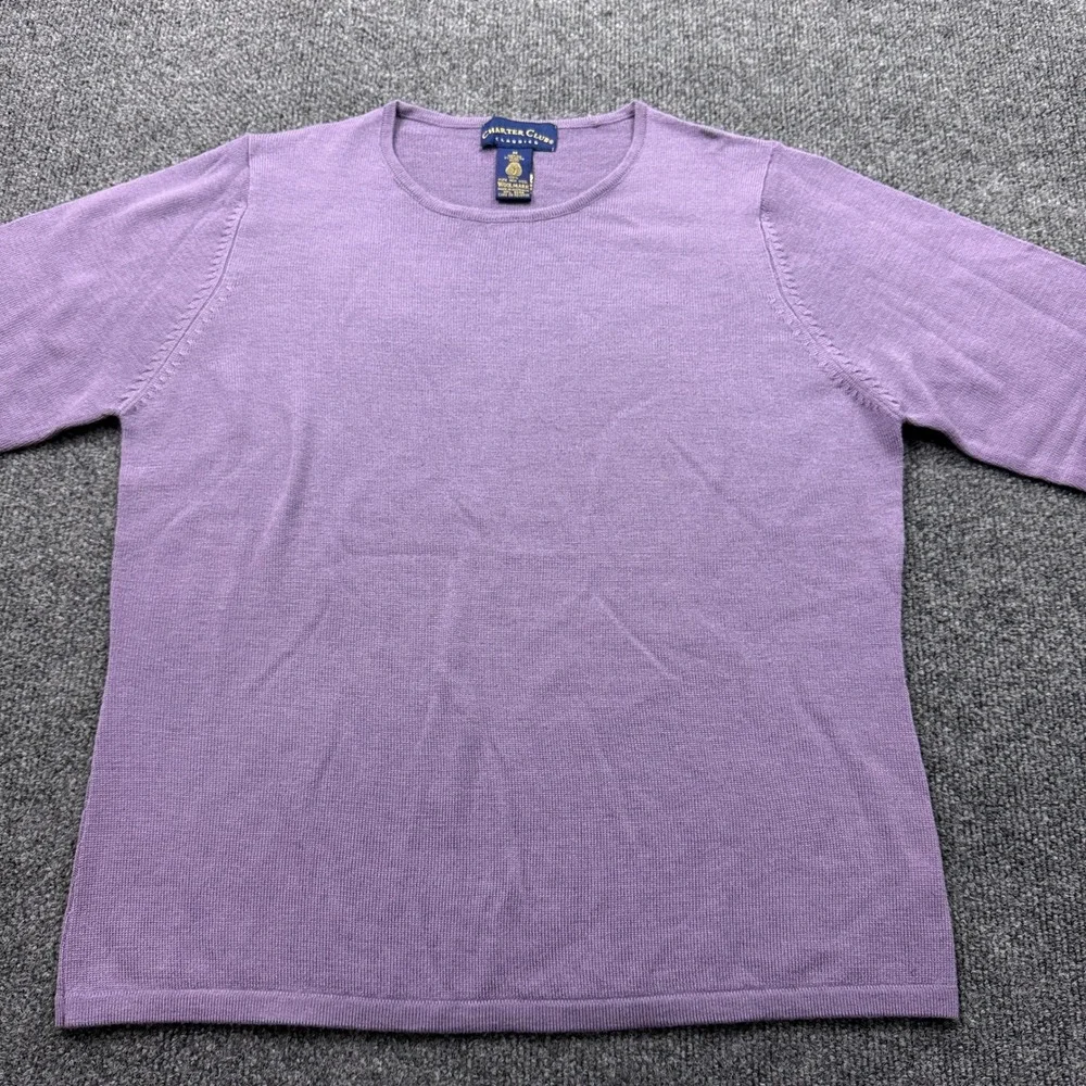 Charter Club Sweater Womens M Purple Merino Wool Delicate Minimalist Preppy - Picture 2 of 11
